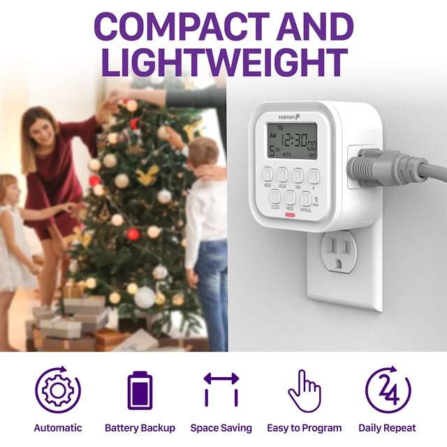 Alt view image 6 of 7 - 7 Day Digital Timers for Electrical Outlets, Indoor Plug-in Light Timers Switch Programmable, Electric Wall Plug for Lamp, Grow Reptile Lights, Aquarium, 15A/1875W, Grounded- 2 Pack