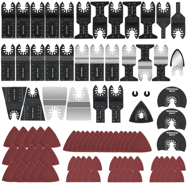 Main image of 96Pack Oscillating Tool Blades, Multitool Kit for Wood, Metal, Plastics Cutting, Quick Release Multi Tool Blades Kits for Dewalt, Rockwell, Ryobi