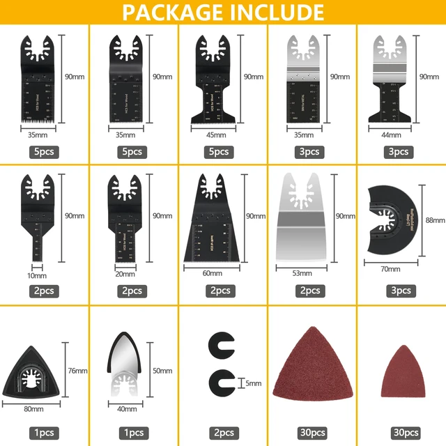 Alt view image 2 of 7 - 96Pack Oscillating Tool Blades, Multitool Kit for Wood, Metal, Plastics Cutting, Quick Release Multi Tool Blades Kits for Dewalt, Rockwell, Ryobi