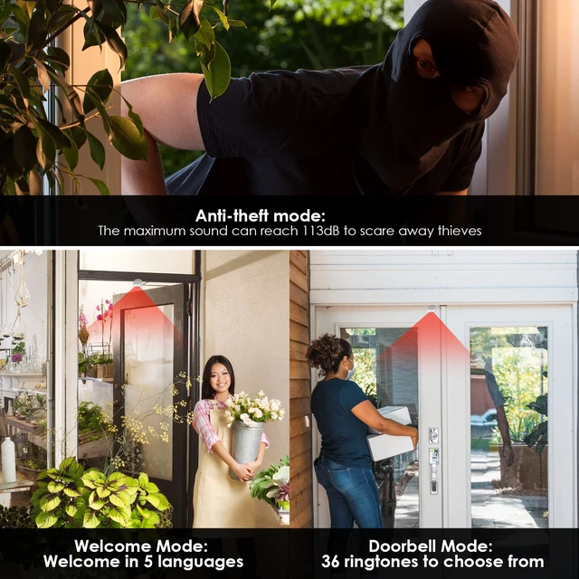 Alt view image 2 of 7 - Door Sensor Chime, Motion Sensor Door Bells Chimes for Business Doorbell Chime Motion Remote, Operating Range 918ft, 36Songs, 4Volume Levels, 5Modes, 1Receiver 1Motion Sensor 1Remote