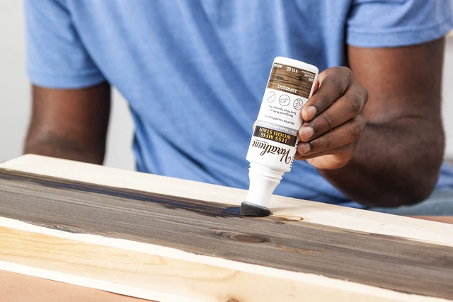 Alt view image 4 of 7 - Less Mess Espresso Wood Stain & Applicator Built-In Applicator, Interior Wood Projects, Water-Based, Easy Touch-Up, Low Drip Formula, 4 Oz