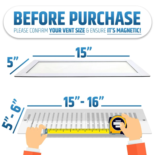 Alt view image 2 of 7 - Powerful Magnetic Vent Screen Mesh Covers (3-Pack - New & Improved) - Will Never Move/Fall - for Floor, Wall & Ceiling Registers of Width 5" to 6", Length 15" to 16" - Strong Neodymium Magnets | White