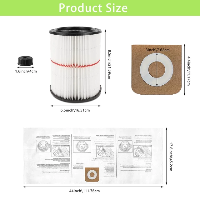 Alt view image 2 of 7 - 17816 Filter for Craftsman 17816 Shop Vac Filter 5-16 Gallon Wet/Dry Vacs 2 Pack,Replacement for Craftsman 9-17816 Vac, with 4 Pcs CMXZVBE38749 General Purpose Shop Vac Dust Collection Bags