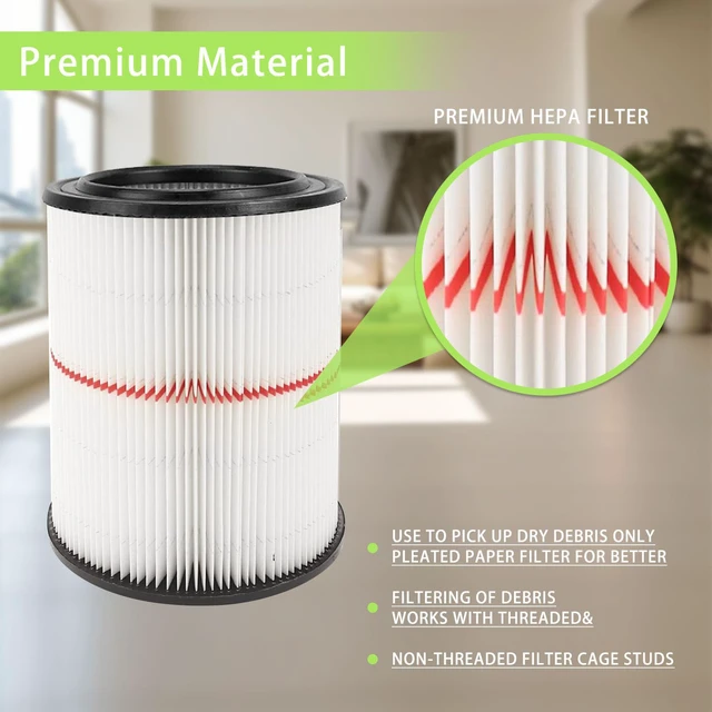 Alt view image 3 of 7 - 17816 Filter for Craftsman 17816 Shop Vac Filter 5-16 Gallon Wet/Dry Vacs 2 Pack,Replacement for Craftsman 9-17816 Vac, with 4 Pcs CMXZVBE38749 General Purpose Shop Vac Dust Collection Bags