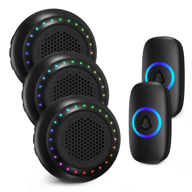 Main image of Wireless Doorbell Door bell Chimes with Mute Mode, 48 Ringtones 5 Volume Levels, Operating at 1000ft Range, LED Strobe, 2 Transmitters+3 Receivers Waterproof Doorbell Kit for Home/Classroom