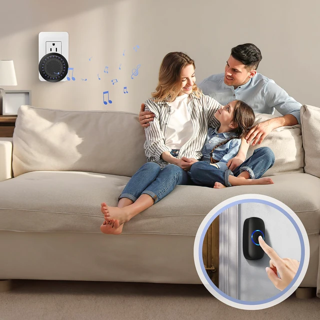 Alt view image 4 of 7 - Wireless Doorbell Door bell Chimes with Mute Mode, 48 Ringtones 5 Volume Levels, Operating at 1000ft Range, LED Strobe, 2 Transmitters+3 Receivers Waterproof Doorbell Kit for Home/Classroom