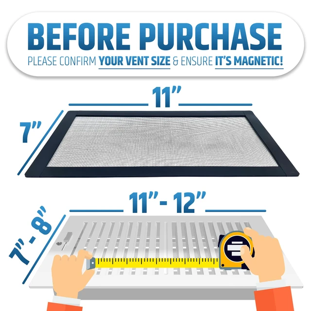 Alt view image 2 of 7 - Powerful Magnetic Vent Screen Mesh Covers (3-Pack - New & Improved) - Will Never Move/Fall - for Floor, Wall & Ceiling Registers of Width 7" to 8", Length 11" to 12" - Strong Neodymium Magnets | Black