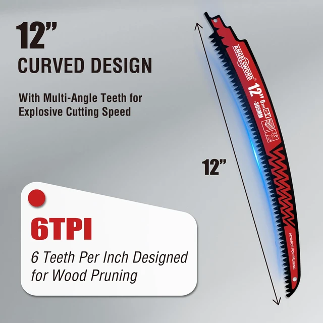 Alt view image 2 of 6 - 12 Inch Arc Edge Reciprocating Saw Blade, 6TPI Sawzall Blade, Wood Pruning Saw Blade for Tree Trimming, Wood Cutting, 3 Pack