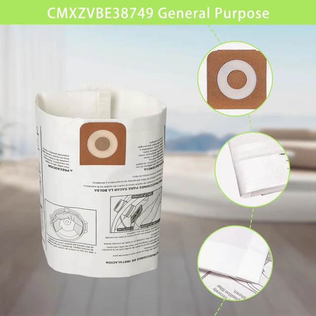 Alt view image 6 of 7 - 17816 Filter for Craftsman 17816 Shop Vac Filter 5-16 Gallon Wet/Dry Vacs 2 Pack,Replacement for Craftsman 9-17816 Vac, with 4 Pcs CMXZVBE38749 General Purpose Shop Vac Dust Collection Bags