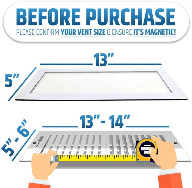 Alt view image 2 of 7 - Powerful Magnetic Vent Screen Mesh Covers (3-Pack - New & Improved) - Will Never Move/Fall - for Floor, Wall & Ceiling Registers of Width 5" to 6", Length 13" to 14" - Strong Neodymium Magnets | White