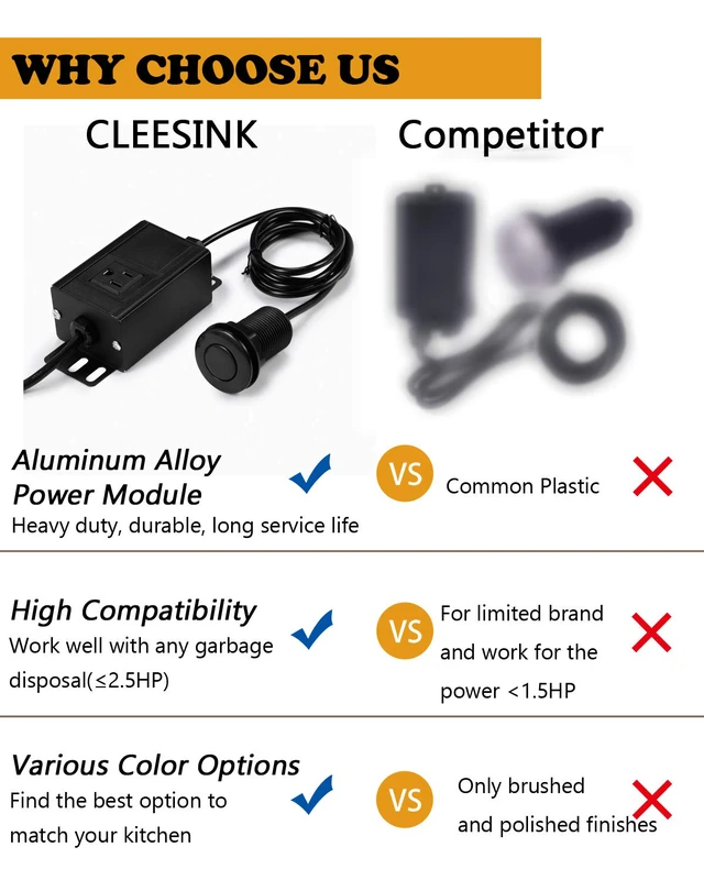 Alt view image 2 of 6 - Sink Top Air Switch Kit Garbage Disposal Part by (SHORT/2.5", Black)