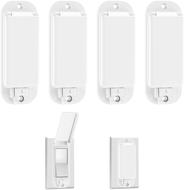 Main image of 4 Pack Rocker Light Switch Cover Guard, Baby Proof, White Wall Switch Protector, Prevents Accidental On/Off, Protects Circuits from Kids & Pets, Easy Install, Screws Included