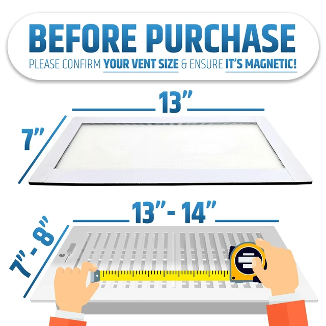Alt view image 2 of 7 - Powerful Magnetic Vent Screen Mesh Covers (3-Pack - New & Improved) - Will Never Move/Fall - for Floor, Wall & Ceiling Registers of Width 7" to 8", Length 13" to 14" - Strong Neodymium Magnets | White