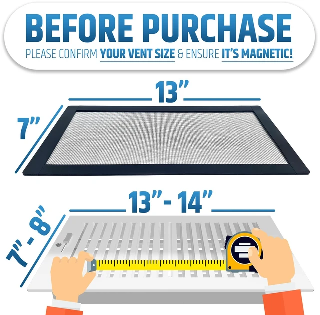 Alt view image 2 of 7 - Powerful Magnetic Vent Screen Mesh Covers (3-Pack - New & Improved) - Will Never Move/Fall - for Floor, Wall & Ceiling Registers of Width 7" to 8", Length 13" to 14" - Strong Neodymium Magnets | Black