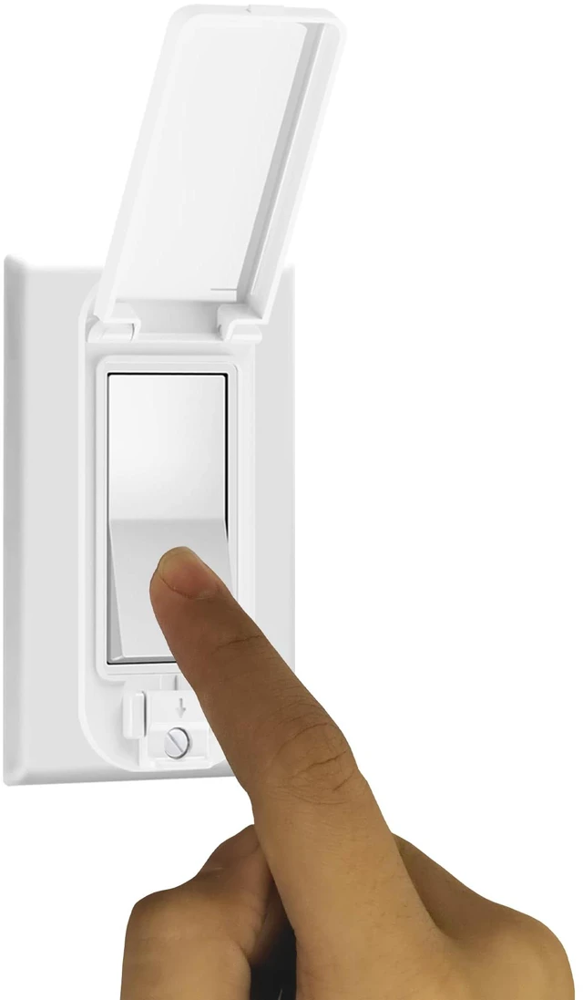 Alt view image 4 of 7 - 4 Pack Rocker Light Switch Cover Guard, Baby Proof, White Wall Switch Protector, Prevents Accidental On/Off, Protects Circuits from Kids & Pets, Easy Install, Screws Included