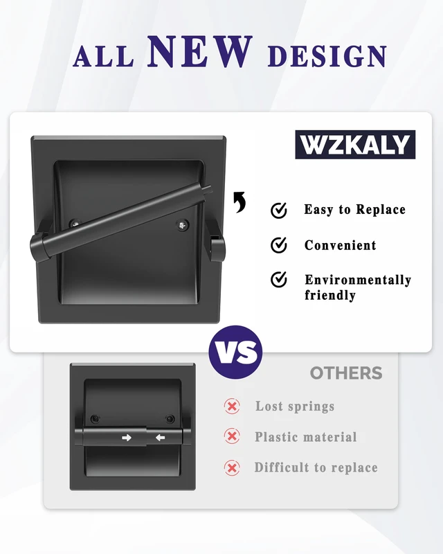 Alt view image 3 of 7 - Recessed Toilet Paper Holder Wall Mount Matte Black Stainless Steel Post Pivoting Design Easy to Change Roll, in Wall Toilet Paper Holder for Mega Roll for Bathroom Contemporary Hotel Style