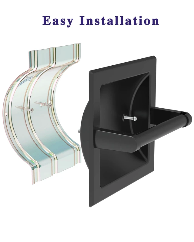 Alt view image 5 of 7 - Recessed Toilet Paper Holder Wall Mount Matte Black Stainless Steel Post Pivoting Design Easy to Change Roll, in Wall Toilet Paper Holder for Mega Roll for Bathroom Contemporary Hotel Style