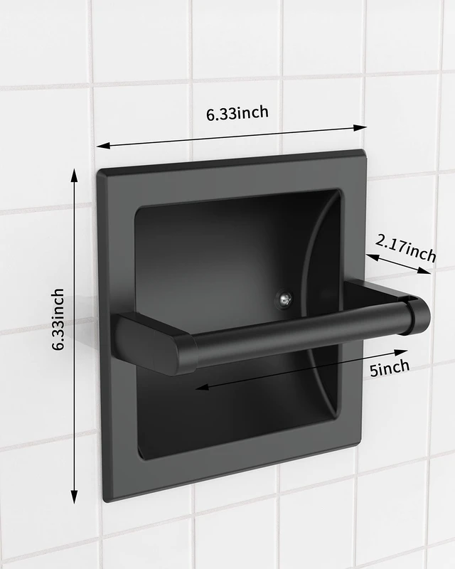 Alt view image 7 of 7 - Recessed Toilet Paper Holder Wall Mount Matte Black Stainless Steel Post Pivoting Design Easy to Change Roll, in Wall Toilet Paper Holder for Mega Roll for Bathroom Contemporary Hotel Style