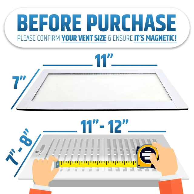 Alt view image 2 of 7 - Powerful Magnetic Vent Screen Mesh Covers (3-Pack - New & Improved) - Will Never Move/Fall - for Floor, Wall & Ceiling Registers of Width 7" to 8", Length 11" to 12" - Strong Neodymium Magnets | White