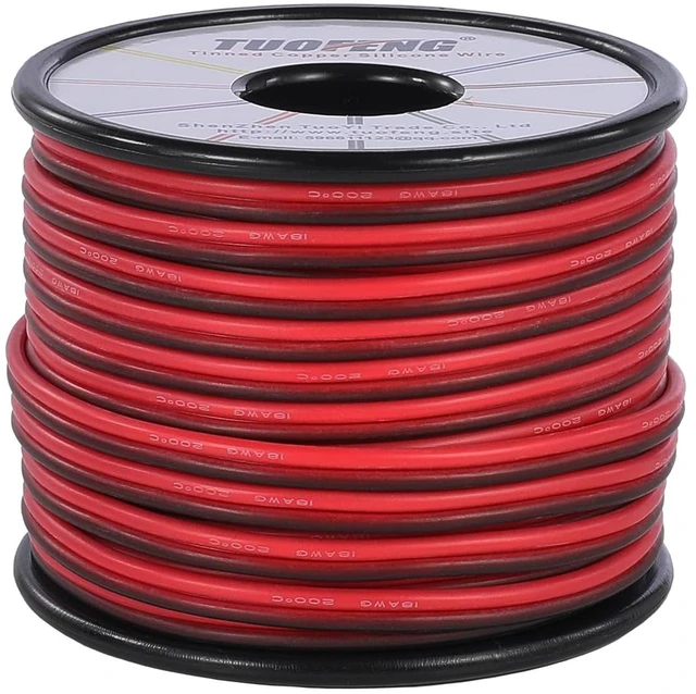 Main image of 18 AWG Silicone Wire, 66 ft Red Black 2-Conductor Tinned Copper Clear polarity identification for LED, RC, robotics, small DC motors and low-voltage control wiring