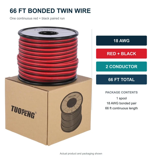Alt view image 2 of 7 - 18 AWG Silicone Wire, 66 ft Red Black 2-Conductor Tinned Copper Clear polarity identification for LED, RC, robotics, small DC motors and low-voltage control wiring