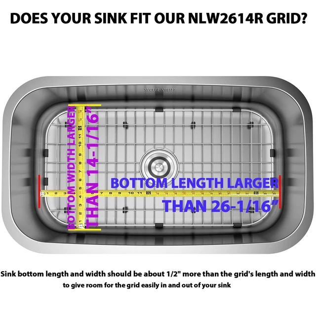 Alt view image 2 of 6 - Sink Protector Grid 26-1/16" x 14-1/16", Rear Drain with Corner Radius 3-1/2", 304 Stainless Steel Material NLW2614R