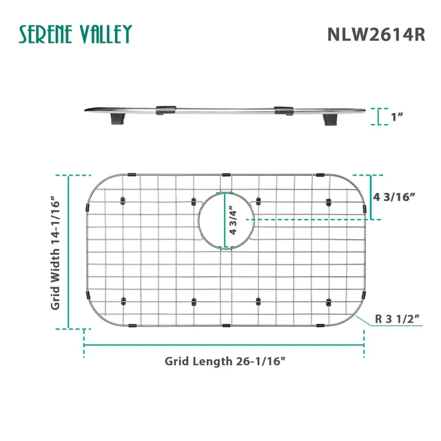 Alt view image 3 of 6 - Sink Protector Grid 26-1/16" x 14-1/16", Rear Drain with Corner Radius 3-1/2", 304 Stainless Steel Material NLW2614R