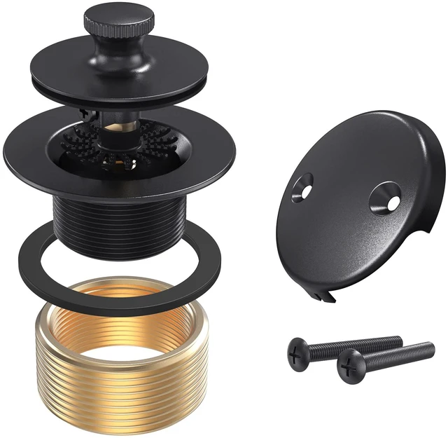 Main image of Matte Black Tub Drain and Overflow Kit, Bath Tub Drain Stopper Set Tub Drains Cover, Lift & Turn Bathtub Drain Kit with 2-Hole Overflow Faceplate Conversion Kit Assembly Fine/Coarse Thread