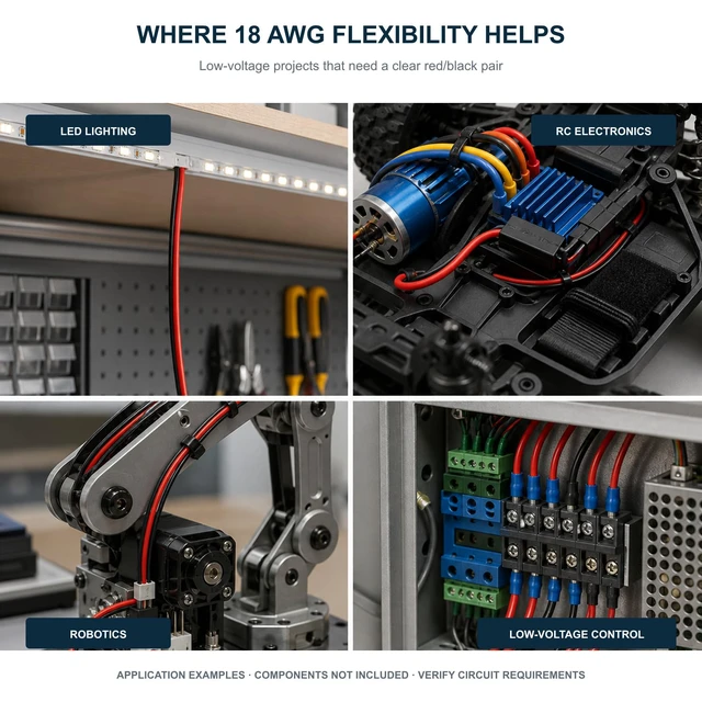 Alt view image 7 of 7 - 18 AWG Silicone Wire, 66 ft Red Black 2-Conductor Tinned Copper Clear polarity identification for LED, RC, robotics, small DC motors and low-voltage control wiring