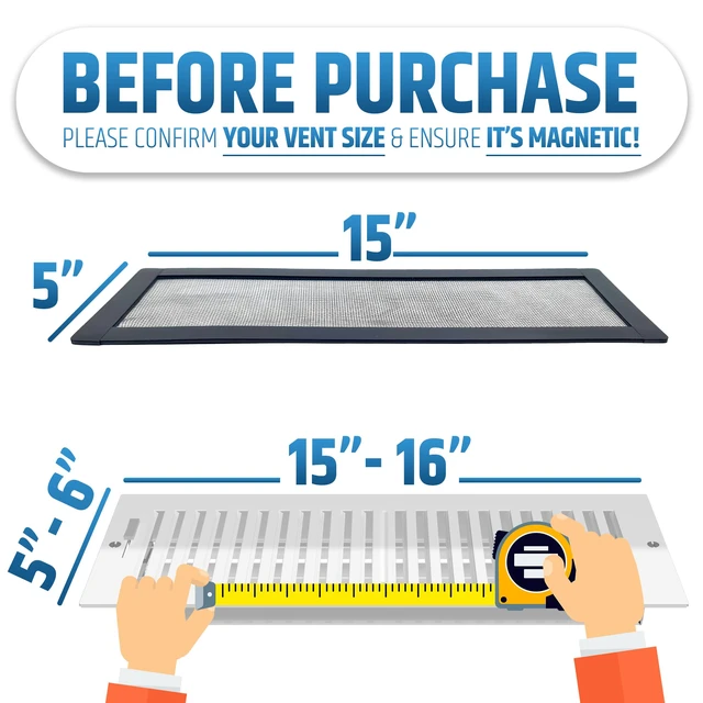 Alt view image 2 of 7 - Powerful Magnetic Vent Screen Mesh Covers (3-Pack - New & Improved) - Will Never Move/Fall - for Floor, Wall & Ceiling Registers of Width 5" to 6", Length 15" to 16" - Strong Neodymium Magnets | Black