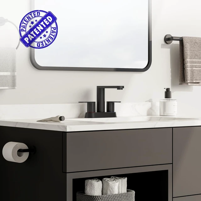 Alt view image 2 of 7 - Matte Black Bathroom Faucets 4 Inch Centerset Faucet for Bathroom Sink 2 or 3 Hole Basin 2-Handle 360° Swivel Spout Bathroom Sink Faucet with Pop up Drain Water Supply Hose for Farmhouse Vanity RV