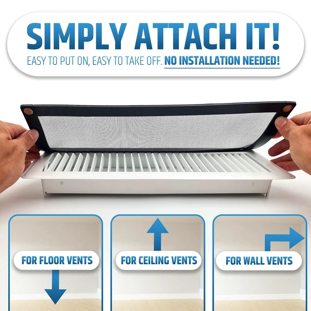 Alt view image 4 of 7 - Powerful Magnetic Vent Screen Mesh Covers (3-Pack - New & Improved) - Will Never Move/Fall - for Floor, Wall & Ceiling Registers of Width 5" to 6", Length 15" to 16" - Strong Neodymium Magnets | Black