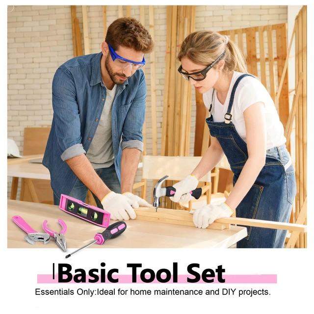 Alt view image 3 of 5 - Pink Tool Set | Tool Bag for Women with Shoulder Strap | Basic Tool Kit|21Pcs Tool Pouch with Zipper|Portable Tool Bag with Tools for Home|Dorm|Office|DIY|Desk|Apartment