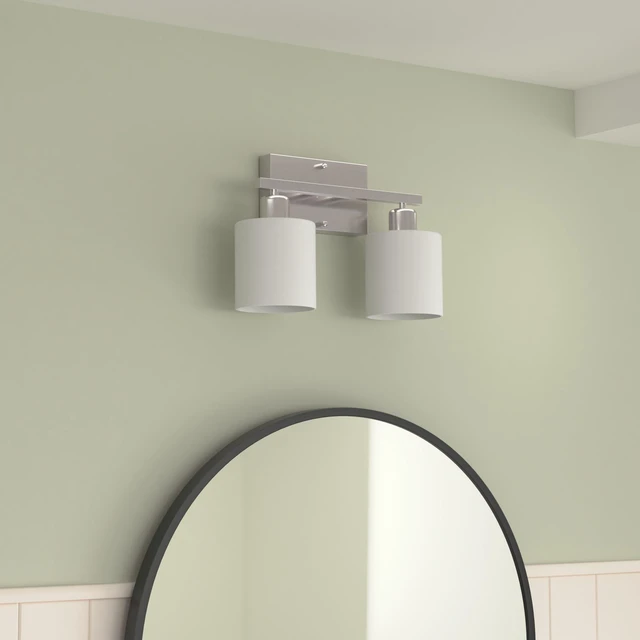Alt view image 2 of 7 - Bathroom Vanity Light Fixture Brushed Nickel, 2-Light Wall Sconces Anti-Rust Vanity Lights Over Mirror, 12 Inches, E26 Standard Socket, Milky White Glass Shades, Bulbs Not Included