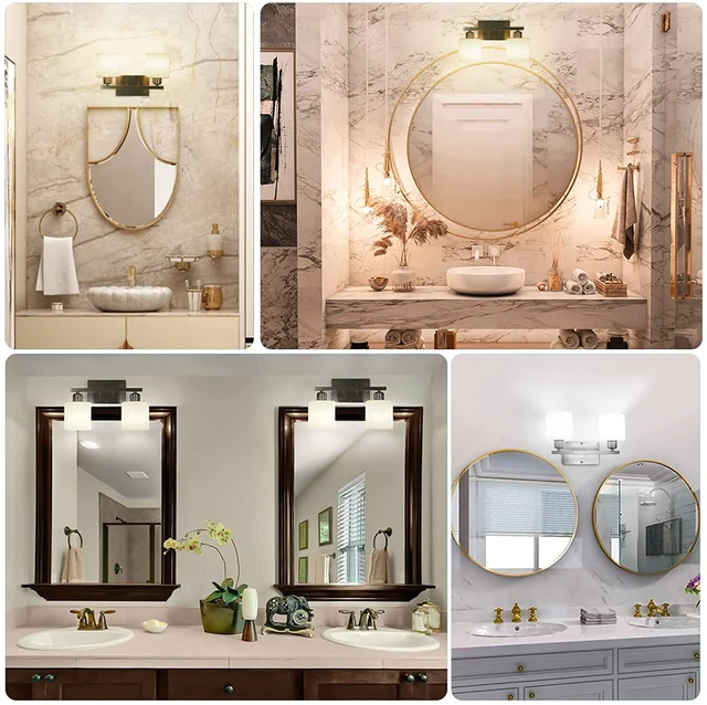 Alt view image 7 of 7 - Bathroom Vanity Light Fixture Brushed Nickel, 2-Light Wall Sconces Anti-Rust Vanity Lights Over Mirror, 12 Inches, E26 Standard Socket, Milky White Glass Shades, Bulbs Not Included
