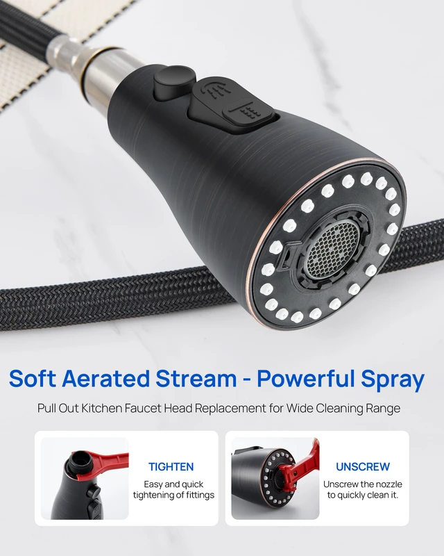 Alt view image 4 of 7 - Metal Kitchen Faucet Head Replacement 3 Mode High-Pressure Sink Sprayer Replacement with 15 Nozzle Adapters, Durable Pull Down Spray Head for Kitchen Sink, Oil Rubbed Bronze, Stainless Steel