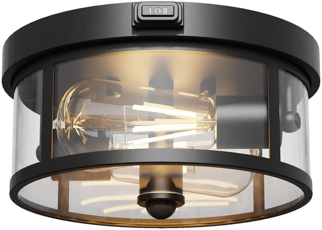 Main image of Outdoor Ceiling Light with Motion Sensor 9.3in - Porch Lights Outdoor, E26 Base, Flush Mount, 360° Detection, 3 Modes (Auto/Dusk to Dawn/Always-on), Farmhouse Ceiling Light for Porch, Entryway