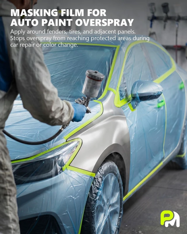 Alt view image 3 of 7 - Pre-taped Automotive Masking Film for Painting - 3 Rolls Mixed Size Painters Plastic Sheeting Roll Masking Tape and Drape, Paint Supplies for Cars Walls Furniture Floor Spraying