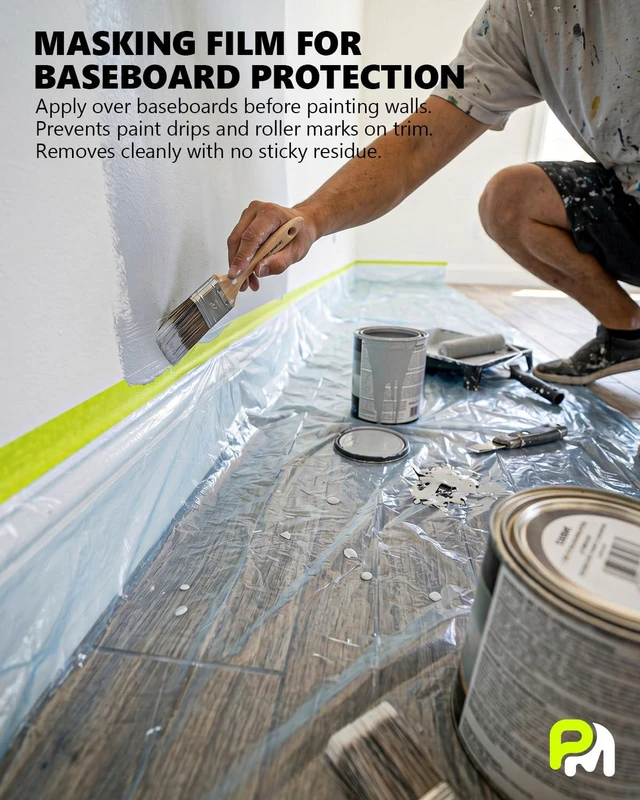 Alt view image 5 of 7 - Pre-taped Automotive Masking Film for Painting - 3 Rolls Mixed Size Painters Plastic Sheeting Roll Masking Tape and Drape, Paint Supplies for Cars Walls Furniture Floor Spraying