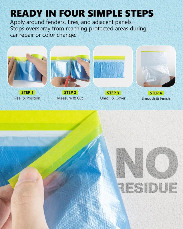 Alt view image 7 of 7 - Pre-taped Automotive Masking Film for Painting - 3 Rolls Mixed Size Painters Plastic Sheeting Roll Masking Tape and Drape, Paint Supplies for Cars Walls Furniture Floor Spraying