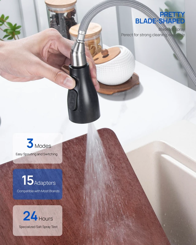 Alt view image 5 of 7 - Metal Kitchen Faucet Head Replacement 3 Mode High-Pressure Sink Sprayer Replacement with 15 Nozzle Adapters, Durable Pull Down Spray Head for Kitchen Sink, Oil Rubbed Bronze, Stainless Steel
