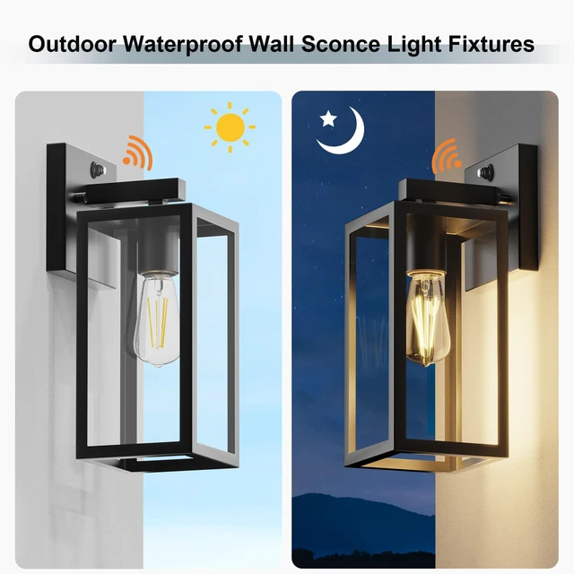 Alt view image 3 of 7 - Dusk to Dawn Porch Outdoor Light, Wall Light Fixtures Waterproof Exterior Wall Sconce Light Fixture with E26 Base for Patio Entryway Hallway (Bulb not Included)