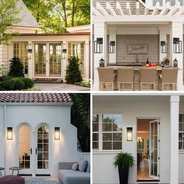 Alt view image 5 of 7 - Dusk to Dawn Porch Outdoor Light, Wall Light Fixtures Waterproof Exterior Wall Sconce Light Fixture with E26 Base for Patio Entryway Hallway (Bulb not Included)