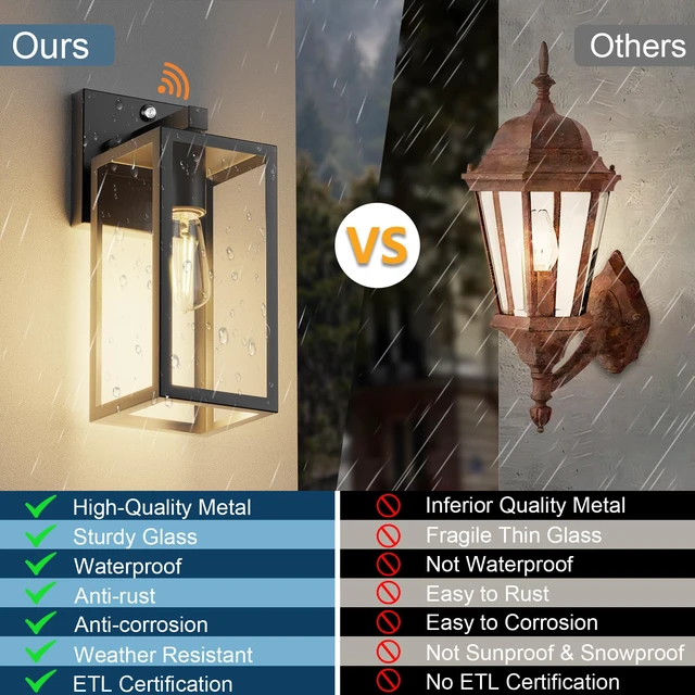 Alt view image 6 of 7 - Dusk to Dawn Porch Outdoor Light, Wall Light Fixtures Waterproof Exterior Wall Sconce Light Fixture with E26 Base for Patio Entryway Hallway (Bulb not Included)