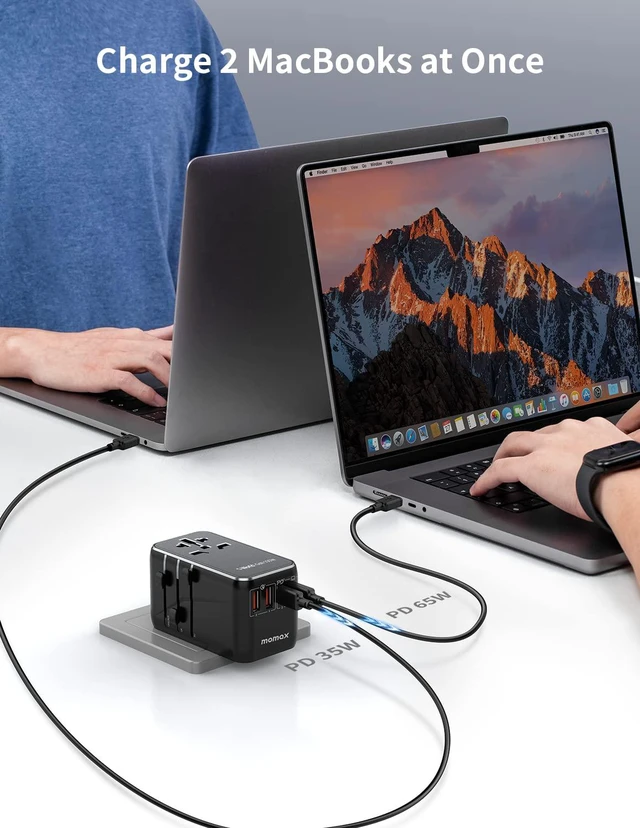 Alt view image 5 of 7 - 100W Universal Travel Adapter, 5-in-1 GaN International Power Adapter for Laptop, Phone, 2 USB-C PD & 2 USB-A QC Wall Charger, European Travel Plug Adapter for UK/US/AUS/JP, Travel Essentials