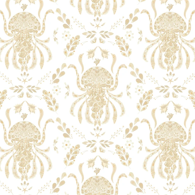 Main image of Beige Peel and Stick Wallpaper Coastal Contact Paper Bathroom Ocean Wallpaper Boho Jellyfish Renter Friendly Waterproof for Cabinet Kitchen Bedroom Vinyl 17.3''x197''