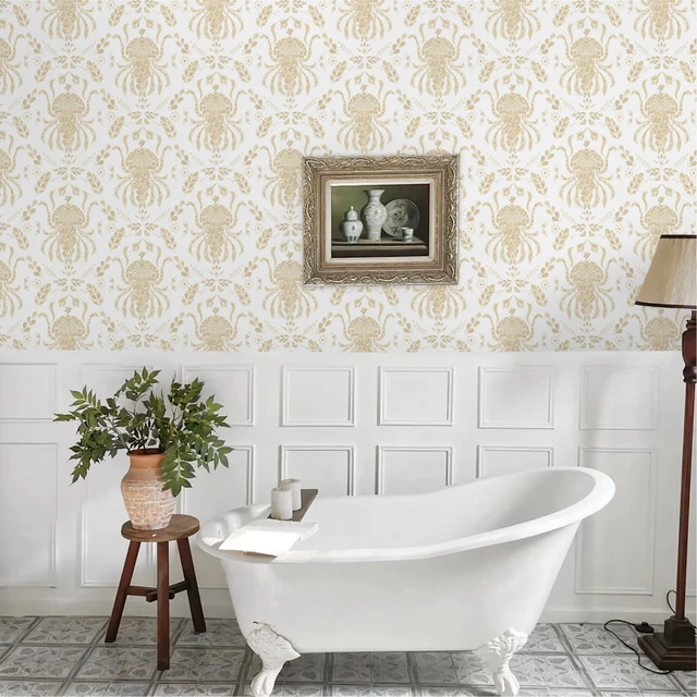 Alt view image 4 of 7 - Beige Peel and Stick Wallpaper Coastal Contact Paper Bathroom Ocean Wallpaper Boho Jellyfish Renter Friendly Waterproof for Cabinet Kitchen Bedroom Vinyl 17.3''x197''