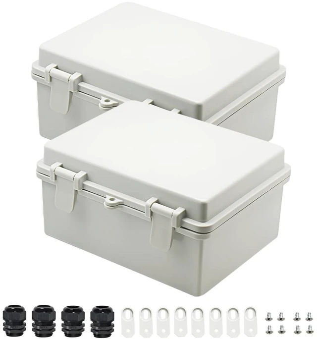 Main image of 2pcs Junction Box ABS Plastic Dustproof Waterproof IP65 Electrical Boxes Hinged Shell Outdoor Universal Project Enclosure 8.7 x 6.7 x 4.3 inch (220x170x110 mm)