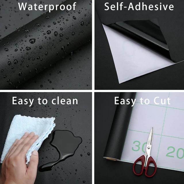 Alt view image 2 of 7 - Black Contact Paper Peel and Stick Wallpaper for Cabinets 15.7"x236" Self-Adhesive and Removable Decorative Textured Contact Paper for Countertops,Shelve Wall Paper Easy to Clean