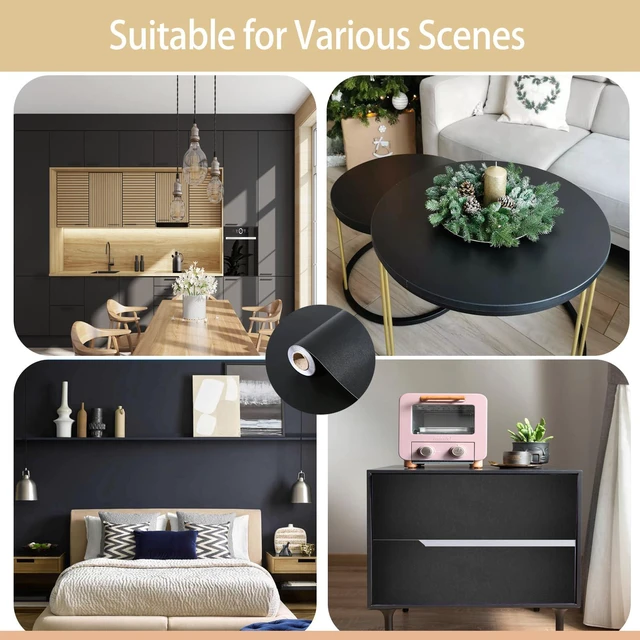 Alt view image 3 of 7 - Black Contact Paper Peel and Stick Wallpaper for Cabinets 15.7"x236" Self-Adhesive and Removable Decorative Textured Contact Paper for Countertops,Shelve Wall Paper Easy to Clean